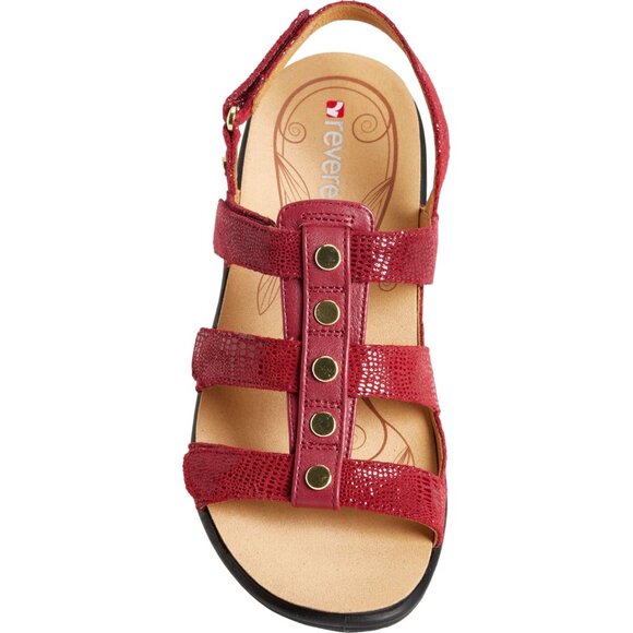 NEW REVERE Toledo Sandals - Leather, Wide Width For Women in Cherry Lizard 253 - Picture 1 of 6